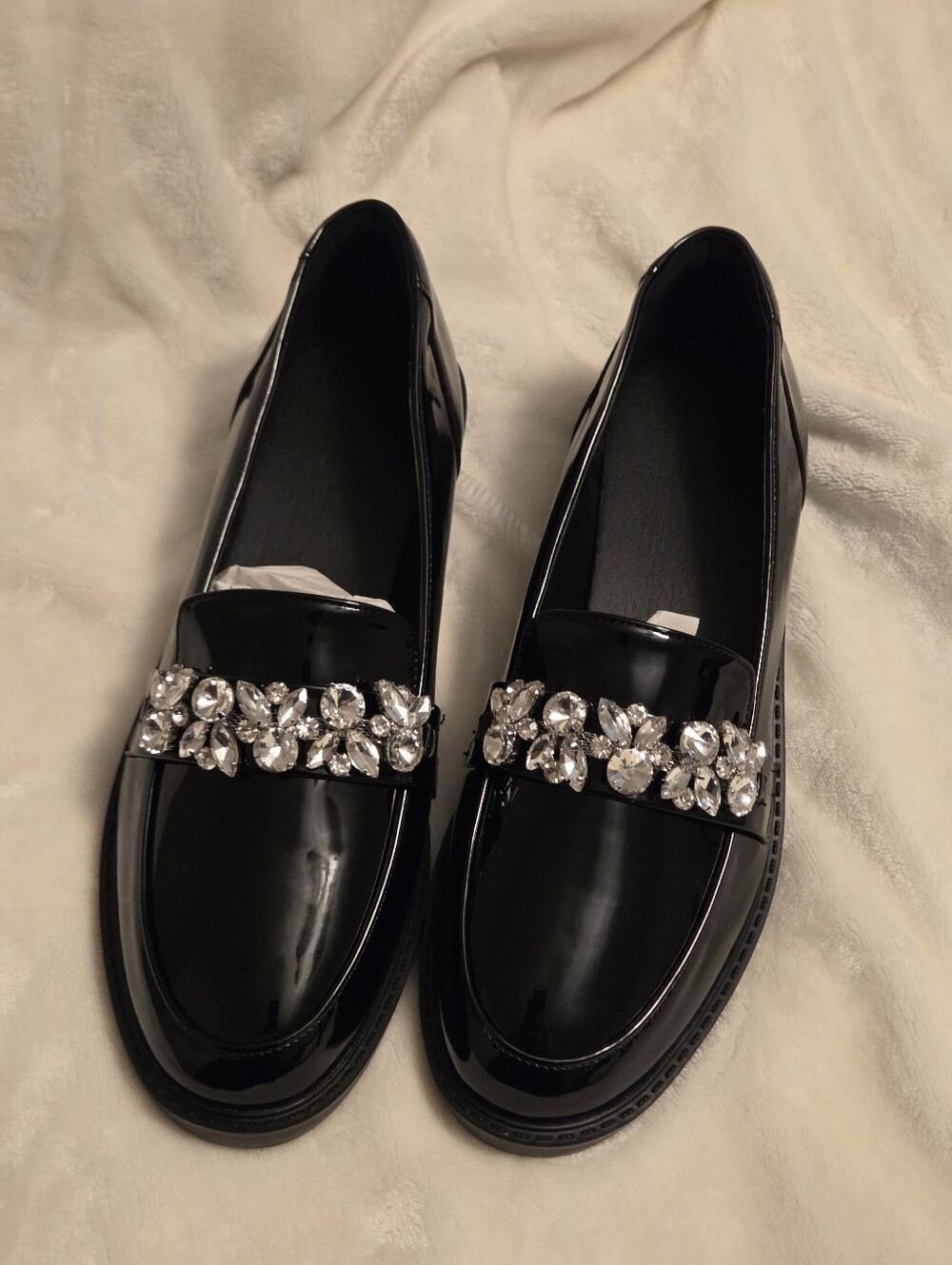 NIB Black Patent Jeweled Loafers China Size 42 US 9.5/10